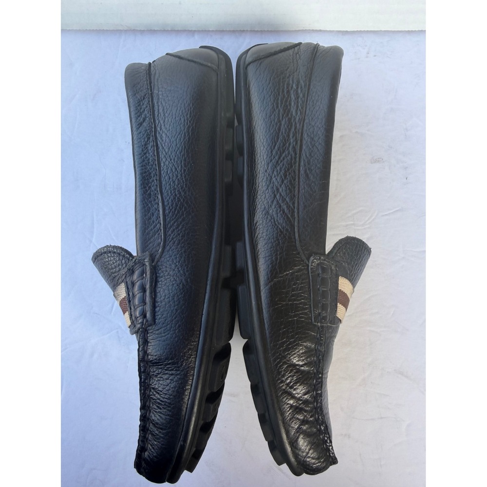 Marc‎ Joseph New York MJNY Black Pebbled Leather Striped Slip On Flat Loafers 7 - Picture 6 of 11